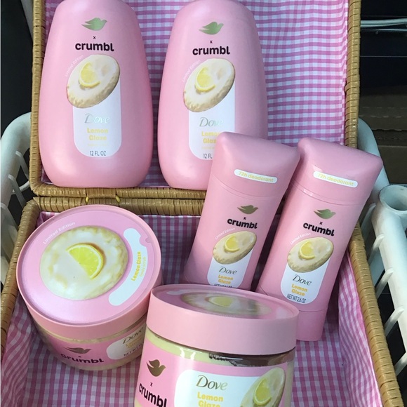 Crumbl Dove Lemon glaze bundle deodorant body scrub and hand wash